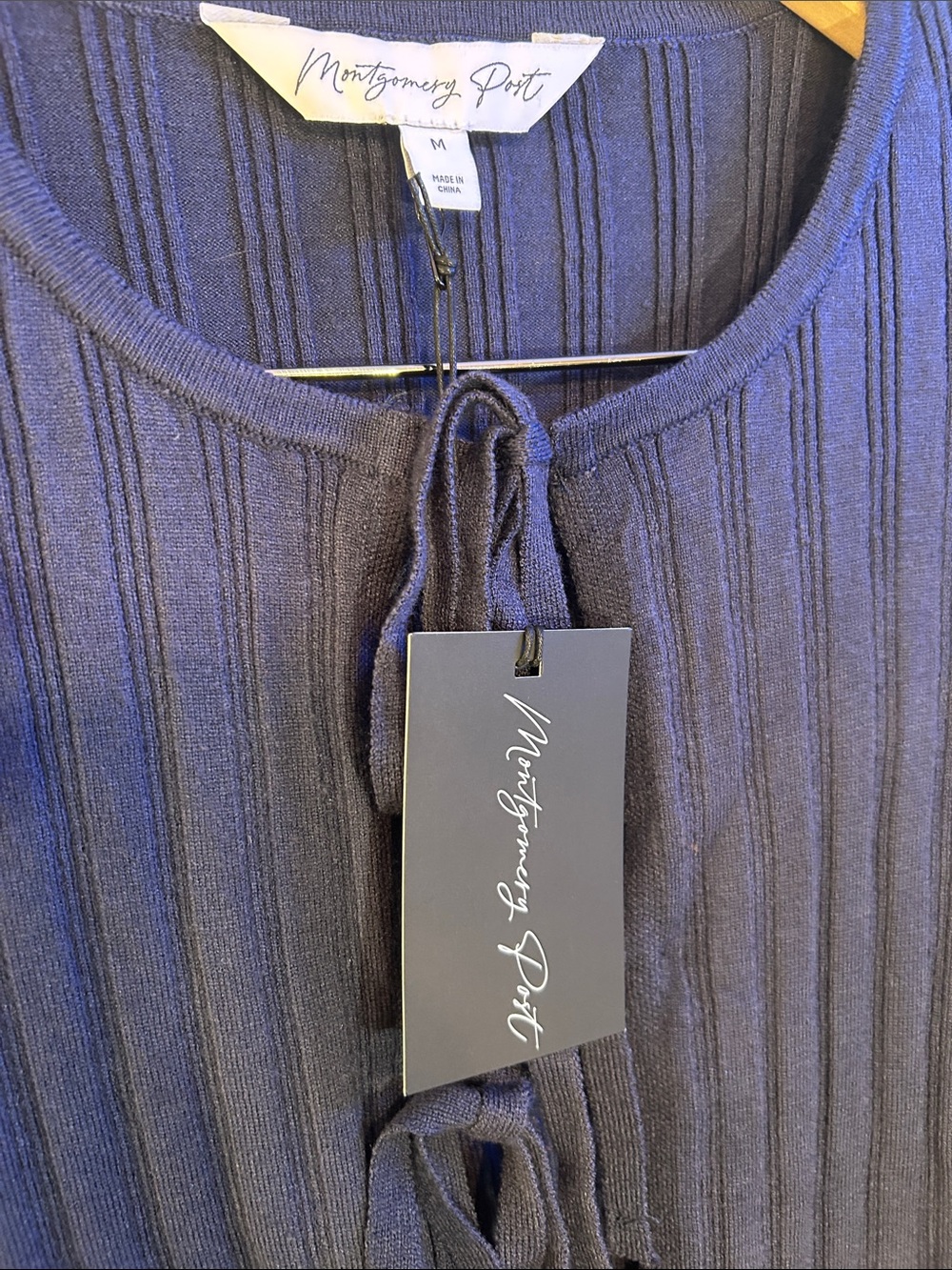 Mystique Boutique Navy Ribbed Tie-Front Long Sleeve Top - Picture 2 of 5
